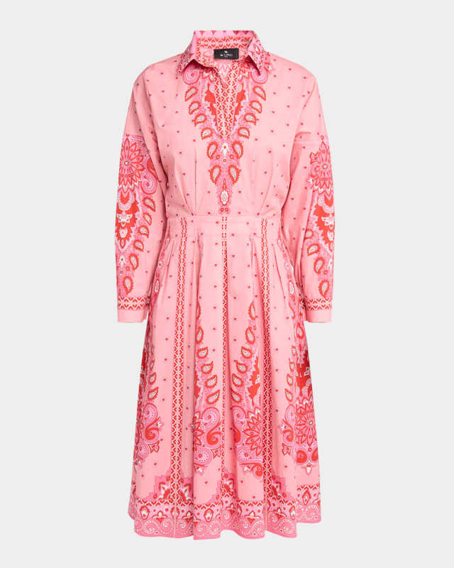 Pink Medallion Cotton Poplin Midi Shirtdress
